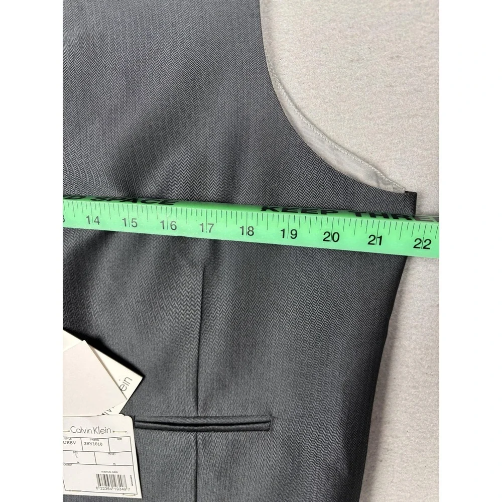 Calvin Klein Suit Vest Mens Large Gray Herringbone Belted 2 Piece Formal Wedding